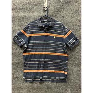 Polo Ralph Lauren Polo Shirt Mens XL Navy Blue Striped Cotton Pony Logo Knit